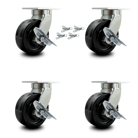 Service Caster 8 Inch Heavy Duty Phenolic Wheel Caster Set with Brakes and Swivel Locks, 4PK SCC-KP92S830-PHR-SLB-BSL-4